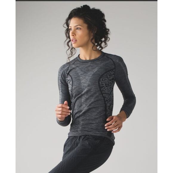 Lululemon Rest Less Pullover Gray Heathered Black Seamless Long Sleeve M/L - Picture 1 of 15